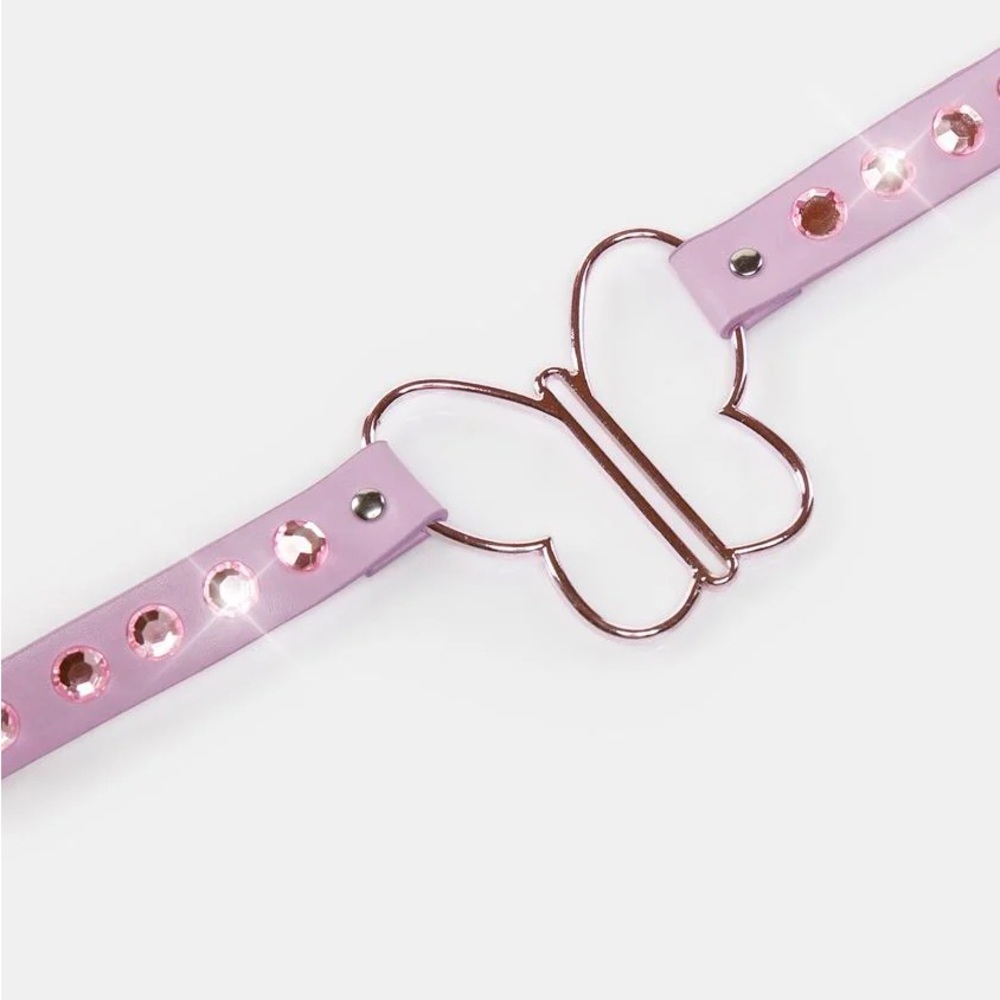 Pink Butterfly Heart Choker Necklace - Dolls Kill